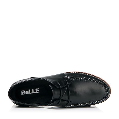 BELLE/百丽夏季黑色牛皮时尚英伦风方跟男休闲鞋4VL01BM7