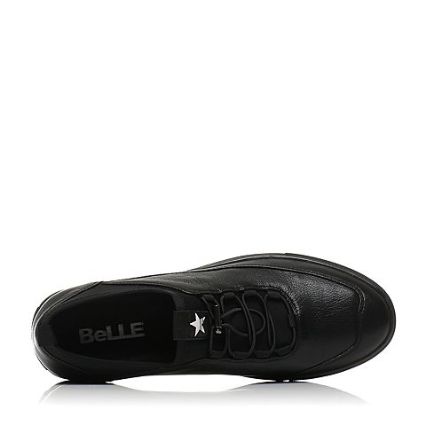 BELLE/百丽夏季专柜同款黑色牛皮/弹力布男休闲鞋4WR01BM7