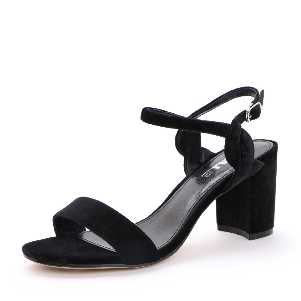 BELLE/百丽黑色优雅时尚一字型高跟鞋女凉鞋31101BL7