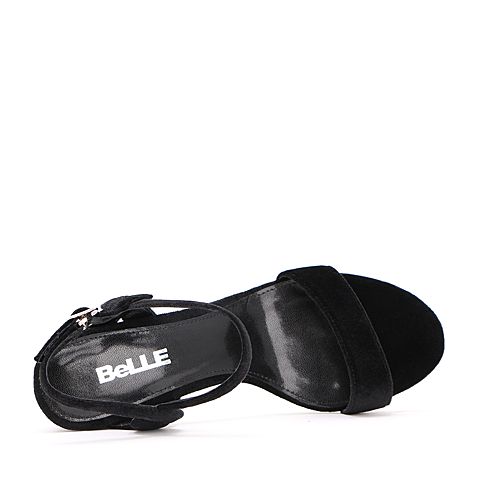 BELLE/百丽黑色优雅时尚一字型高跟鞋女凉鞋31101BL7