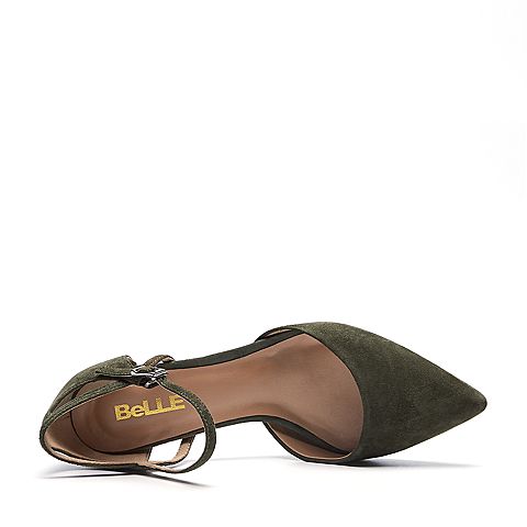BELLE/百丽春专柜同款墨绿时尚优雅羊皮女皮凉鞋BGAH2AK7
