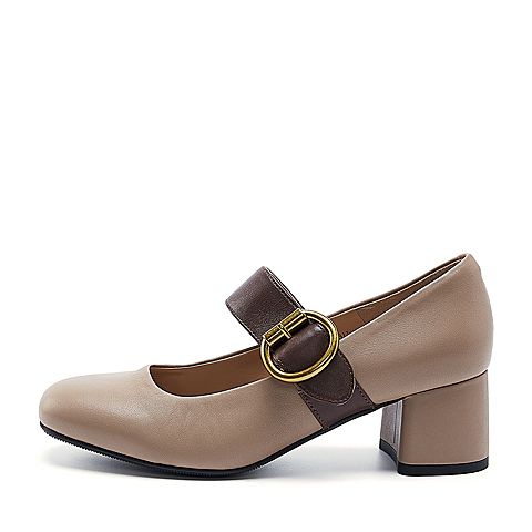 BELLE/百丽春季专柜同款棕/棕红油皮牛皮女玛丽珍鞋BOS03AQ7