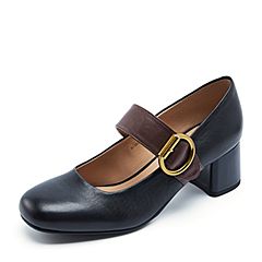 Belle/百丽春季专柜同款黑色油皮牛皮女玛丽珍鞋BOS03AQ7
