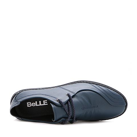 BELLE/百丽夏季蓝色牛皮系带男休闲鞋41901BM7
