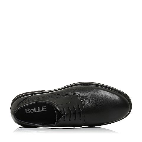 BELLE/百丽秋季黑色简约型格牛皮方跟系带男皮鞋81204CM7