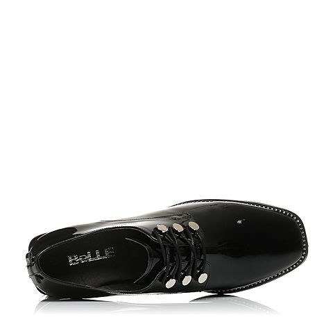 BELLE/百丽秋季专柜同款黑色漆皮牛皮气英伦风女单鞋BQQ26CM7