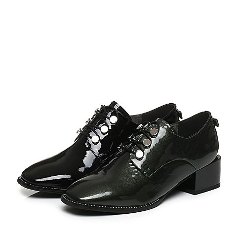 BELLE/百丽秋季专柜同款黑色漆皮牛皮气英伦风女单鞋BQQ26CM7