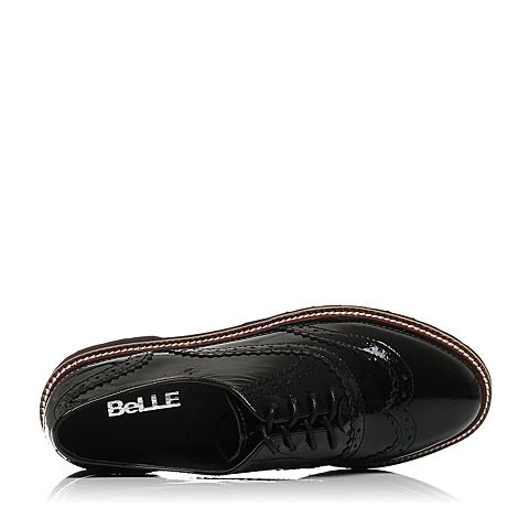 BELLE/百丽秋季专柜同款黑色漆皮牛皮女单鞋BTH26CM7