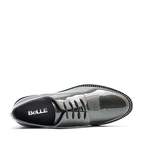 BELLE/百丽秋季专柜同款灰色珠光漆皮牛皮女单鞋BXB20CM7