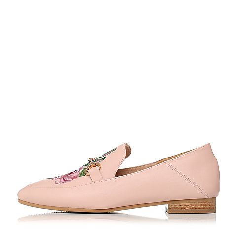 BELLE/百丽秋季专柜同款粉色牛皮刺绣女单鞋BLND3CM7
