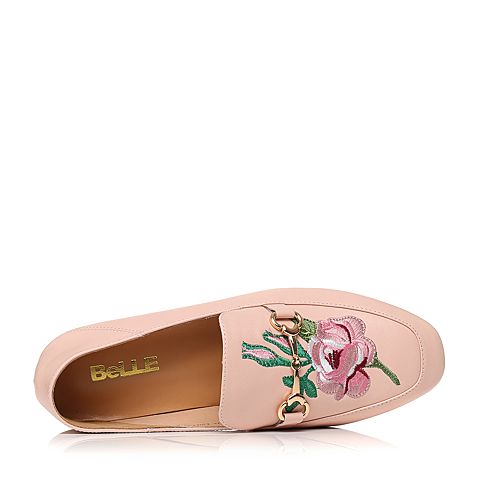 BELLE/百丽秋季专柜同款粉色牛皮刺绣女单鞋BLND3CM7