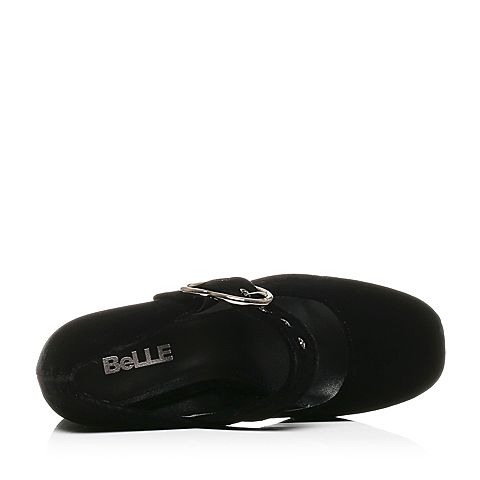 BELLE/百丽秋季专柜同款黑色绒布女单鞋玛丽珍鞋BTE01CQ7