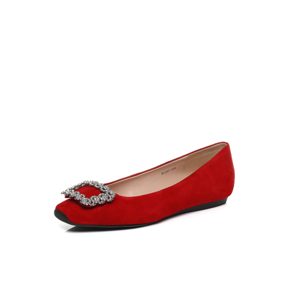 BELLE/百丽秋季专柜同款红色羊绒皮女单鞋BUJ03CQ7