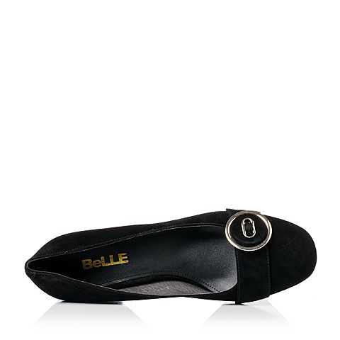 BELLE/百丽秋季专柜同款黑色羊绒皮女单鞋BRZ08CQ7