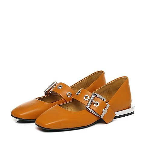 BELLE/百丽秋季专柜同款棕黄油皮牛皮女单鞋BVT01CQ7