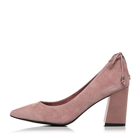 BELLE/百丽秋季专柜同款粉色羊绒皮尖头女单鞋BWP01CQ7