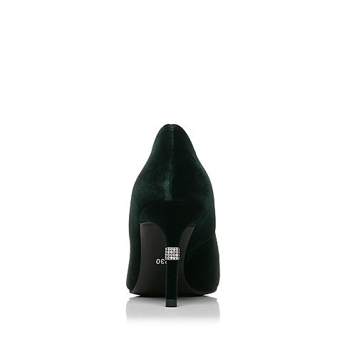BELLE/百丽秋季专柜同款深绿色绒布女单鞋BOW12CQ7
