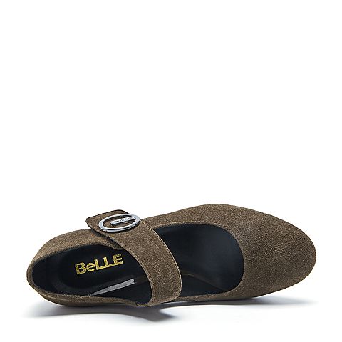BELLE/百丽春专柜同款灰色羊绒皮革女皮鞋R3B1DAQ7