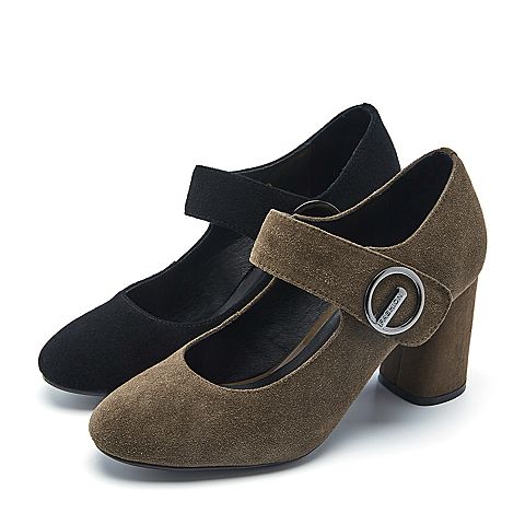 BELLE/百丽春专柜同款灰色羊绒皮革女皮鞋R3B1DAQ7