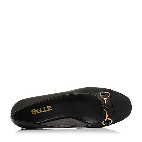BELLE/百丽秋季专柜同款黑色油皮羊皮女单鞋BSR01CQ7