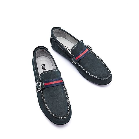 BELLE/百丽秋季专柜同款黑色磨砂牛皮男休闲皮鞋5JB01CM7