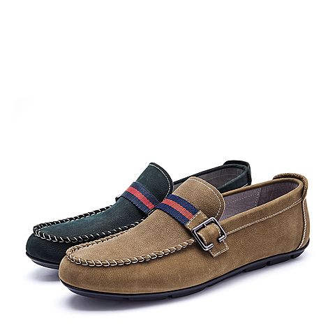 BELLE/百丽秋季专柜同款黑色磨砂牛皮男休闲皮鞋5JB01CM7