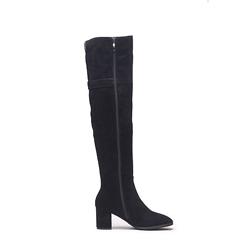 BELLE/百丽冬季专柜同款黑色羊绒皮革女皮靴(绒里)BQW80DC7