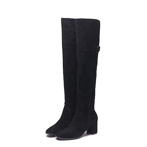 BELLE/百丽冬季专柜同款黑色羊绒皮革女皮靴(绒里)BQW80DC7