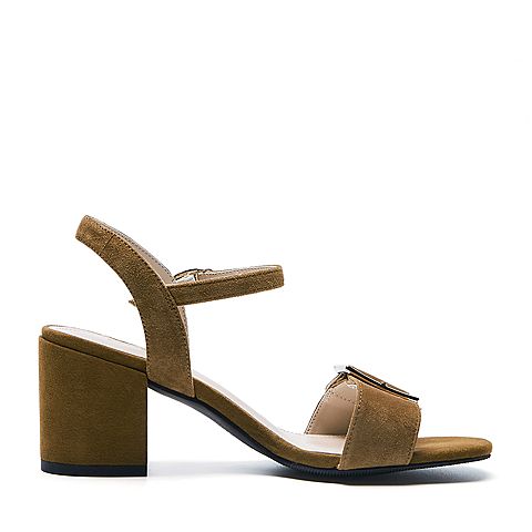 BELLE/百丽夏季专柜同款棕色羊绒皮革女皮凉鞋BZI30BL7
