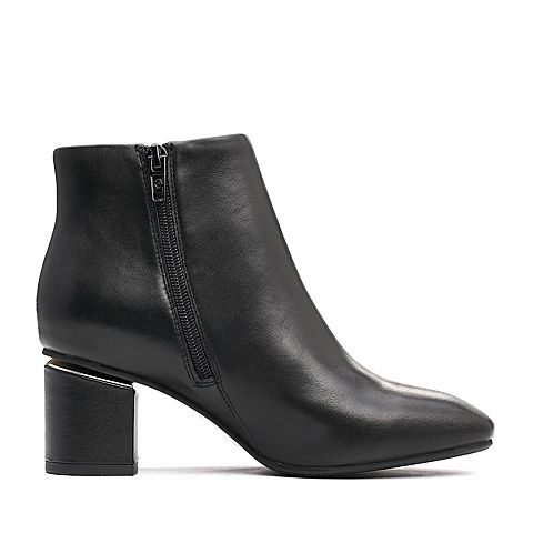 BELLE/百丽冬季专柜同款黑色油皮牛皮女短靴BAA40DD7