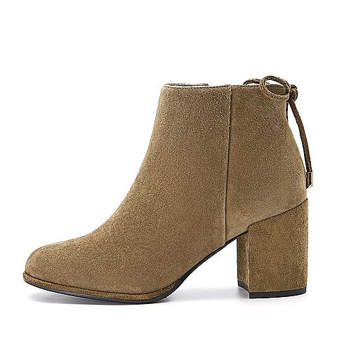 BELLE/百丽冬季专柜同款棕色羊绒皮革女皮靴BXJ43DD77