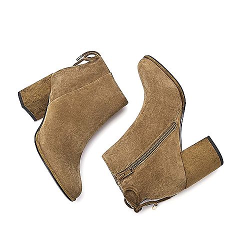 BELLE/百丽冬季专柜同款棕色羊绒皮革女皮靴BXJ43DD77