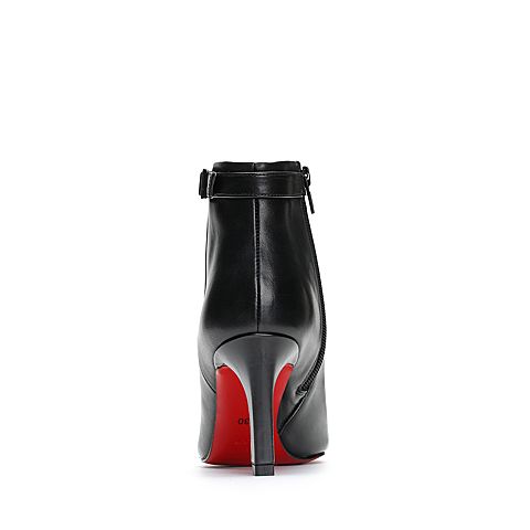 BELLE/百丽冬季专柜同款黑色油皮牛皮女短靴BZF45DD7