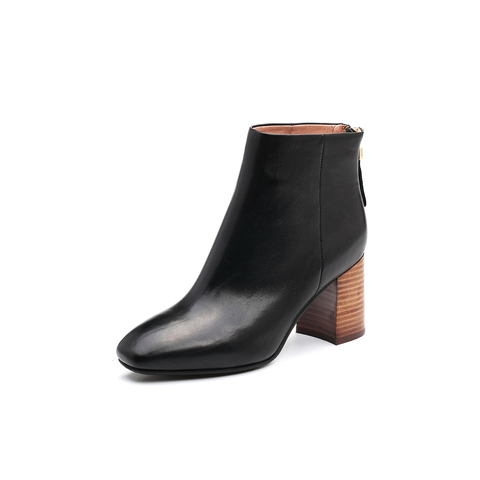 BELLE/百丽冬季专柜同款黑色油皮牛皮女短靴BVL58DD7