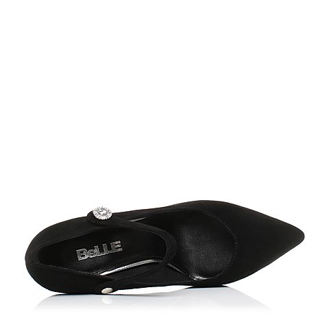 BELLE/百丽秋季专柜同款黑色羊绒皮女单鞋R6M1DCQ7