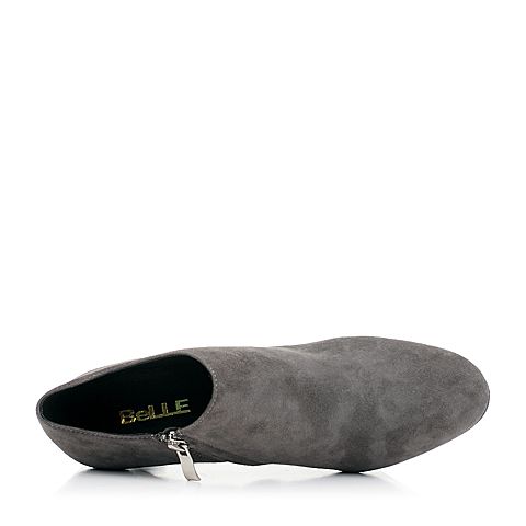 BELLE/百丽秋灰色优雅羊绒皮女单鞋38521CM7