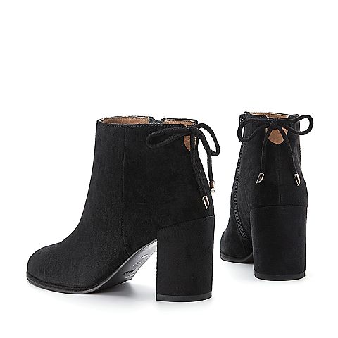 BELLE/百丽冬季专柜同款黑色羊绒皮女短靴BRY41DD7