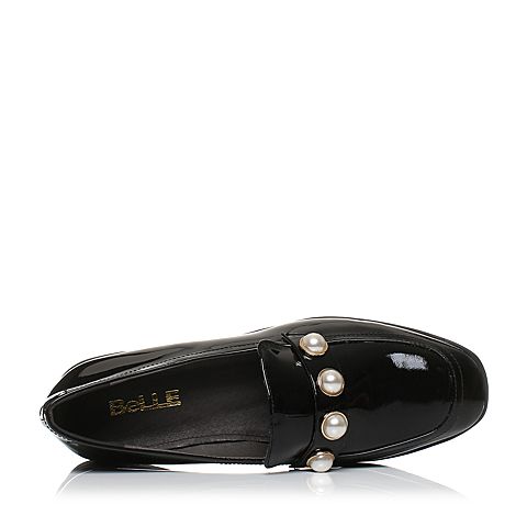 BELLE/百丽秋季专柜同款黑色漆皮牛皮女单鞋BLND7CM7