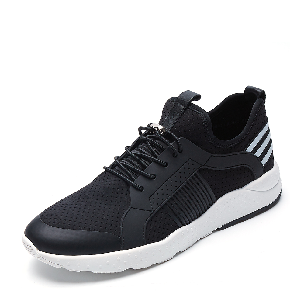 BELLE/百丽夏季专柜同款黑色弹力布/牛皮革男休闲鞋4ZM01BM7