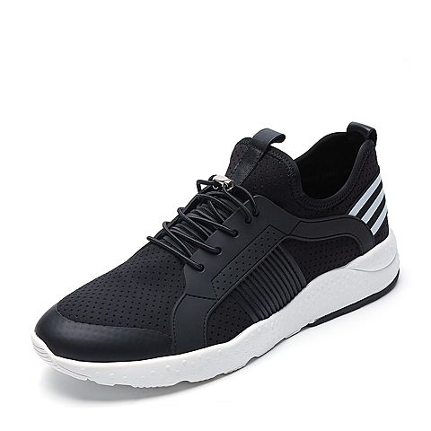 BELLE/百丽夏季专柜同款黑色弹力布/牛皮革男休闲鞋4ZM01BM7