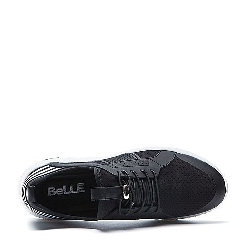 BELLE/百丽夏季专柜同款黑色弹力布/牛皮革男休闲鞋4ZM01BM7