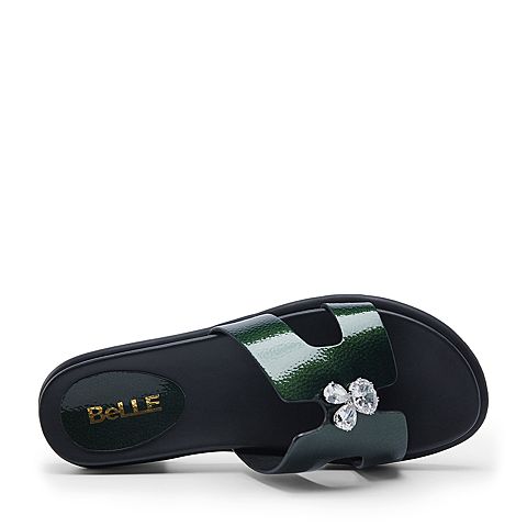 BELLE/百丽夏季专柜同款绿色人造革女拖鞋R5G1DBT7