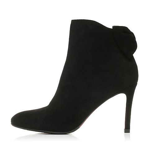 BELLE/百丽冬黑色优雅时尚羊绒皮女短靴17583DD7