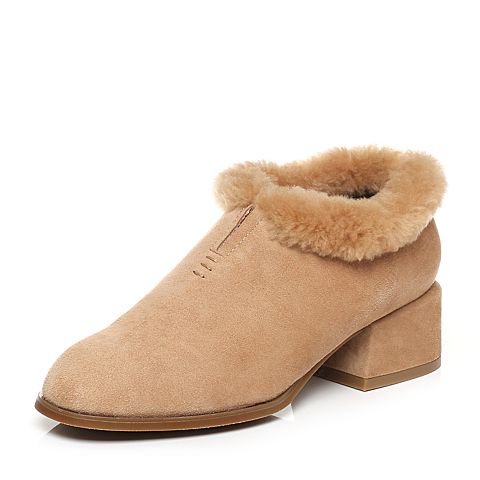 BELLE/百丽冬季专柜同款羊绒皮女短靴(绒里)Q9F1DDD6