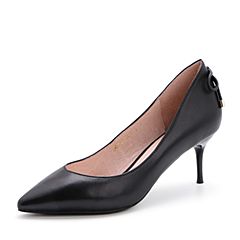 Belle/百丽秋季专柜同款黑色羊皮革女皮鞋R4F1DCQ7
