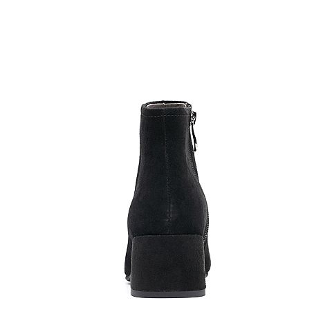 BELLE/百丽冬季专柜同款黑色羊绒皮女短靴BPC40DD7