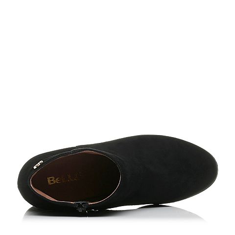 BELLE/百丽冬黑色简约大气羊绒皮女短靴BXJ49DD7