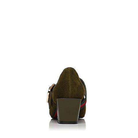 BELLE/百丽秋绿色优雅复古羊皮撞色织带玛丽珍鞋女单鞋18863CQ7