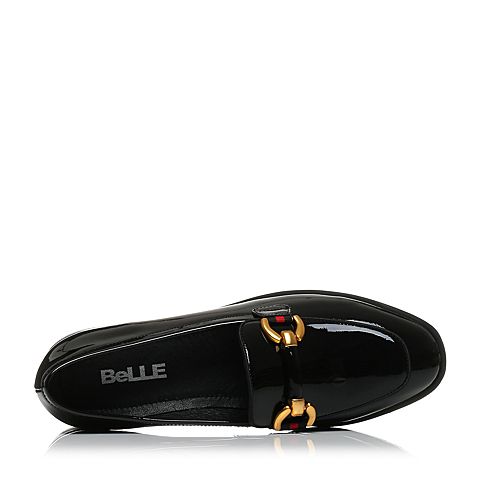 BELLE/百丽秋黑色英伦时尚牛皮女单鞋99036CM7