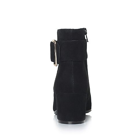BELLE/百丽冬季专柜同款黑色羊绒皮女短靴R7D1DDD7